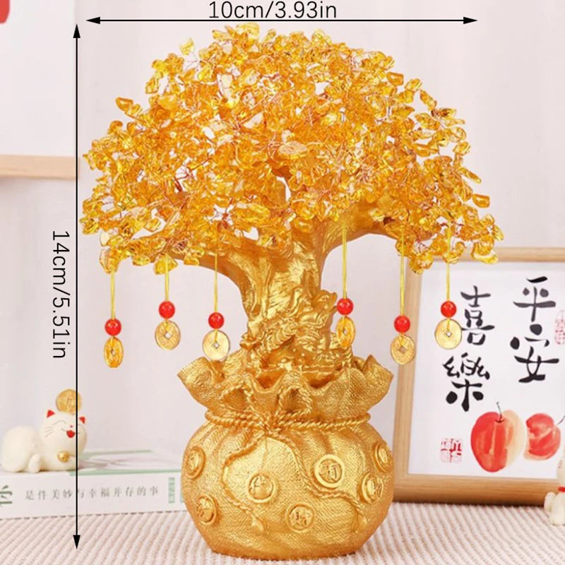 Lucky Tree Wealth Yellow Crystal Tree Natural Money Tree Ornaments Bonsai Style Wealth Luck Feng Shui Ornaments Craft Qme