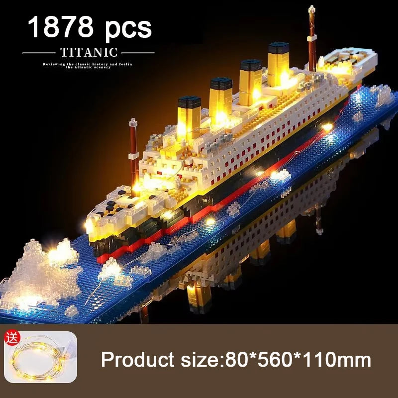 Small Particle Building Block Assembly Toy Titanic Giant Boy Girl Puzzle Cruise Ship Brick Model Kit Desltop Birthday Gift Child Qme With Leds