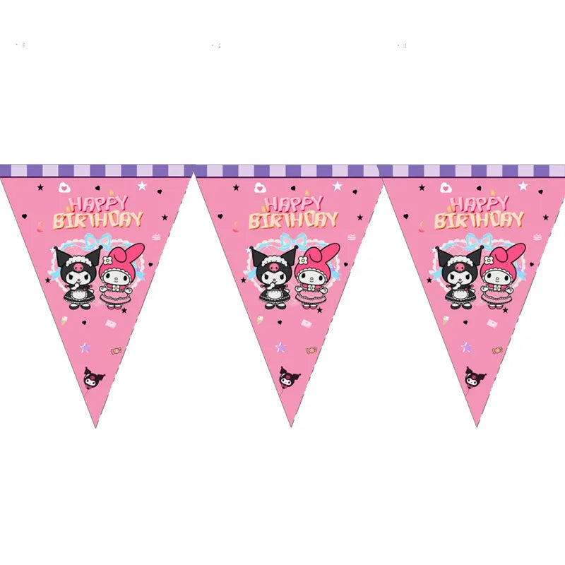 Hello Kitty Kuromi-themed Birthday Party Decorations Balloons Paper Qme Triangular Flags 10