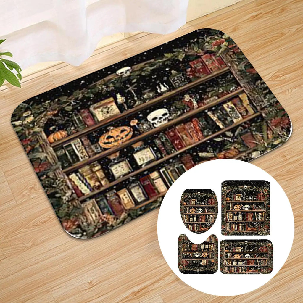 Halloween Bathroom Shower Curtains Non Slip Skull Rugs Toilet Lid Qme