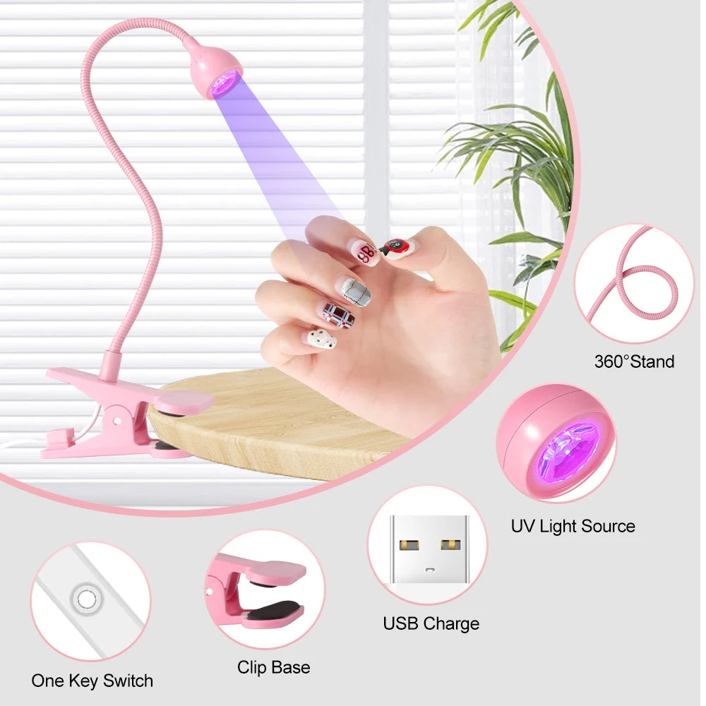 Nail LED UV Lamp Drying Gel Nails Polish Clip-on Flexible Desk Mini Qme