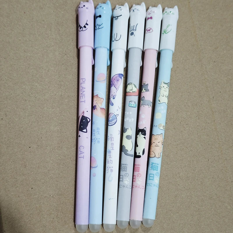 6 Cat Tail Themed Kawaii Gel Pens Erasable Blue Ink Ideal Student Qme