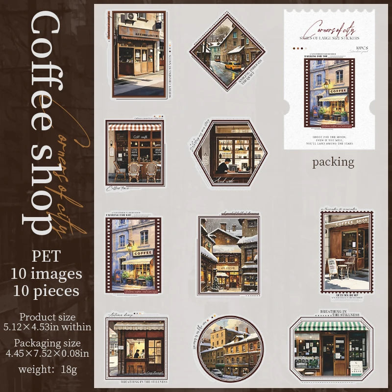 10 pcs/pack Night view of the city Theme PET Sticker Pack DIY Scrapbooking Collage Diary Aesthetics Decor Stationery Stickers Qme B