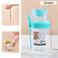 Portable Salad Double Layer Cup Fruits Oatmeal Yogurt Breakfast Lunch Box Food Storage Cup Outgoing Overnight Cup with Lid Spoon Qme Green