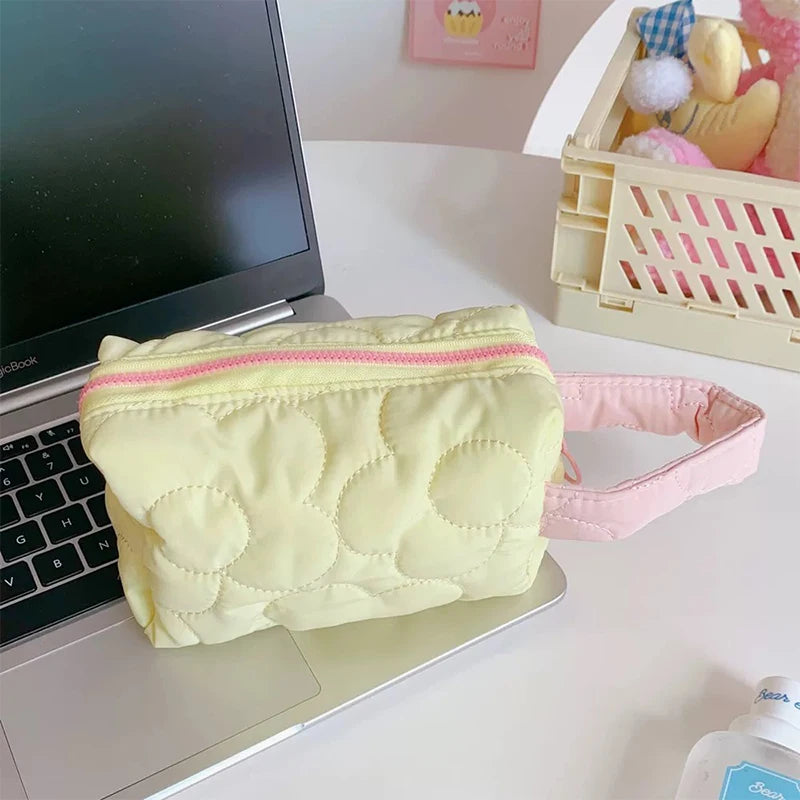 Candy Colors Cosmetic Bag Soft Flannel Cartoon Pattern Fashion Handbag For Women Qme one size Yellow
