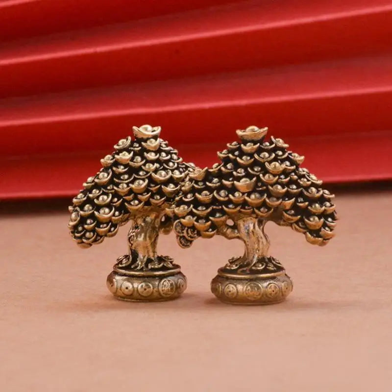 Brass Fortune Tree Ornaments Potted Ingot Living Room Office Retro Qme