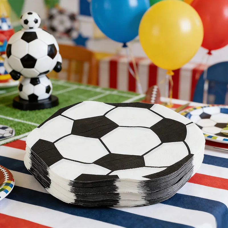 20Pcs Football Shaped Napkin Soccer Party Disposable Tableware For Kids Boys Sports Birthday Party Table Decoration Supplies Qme