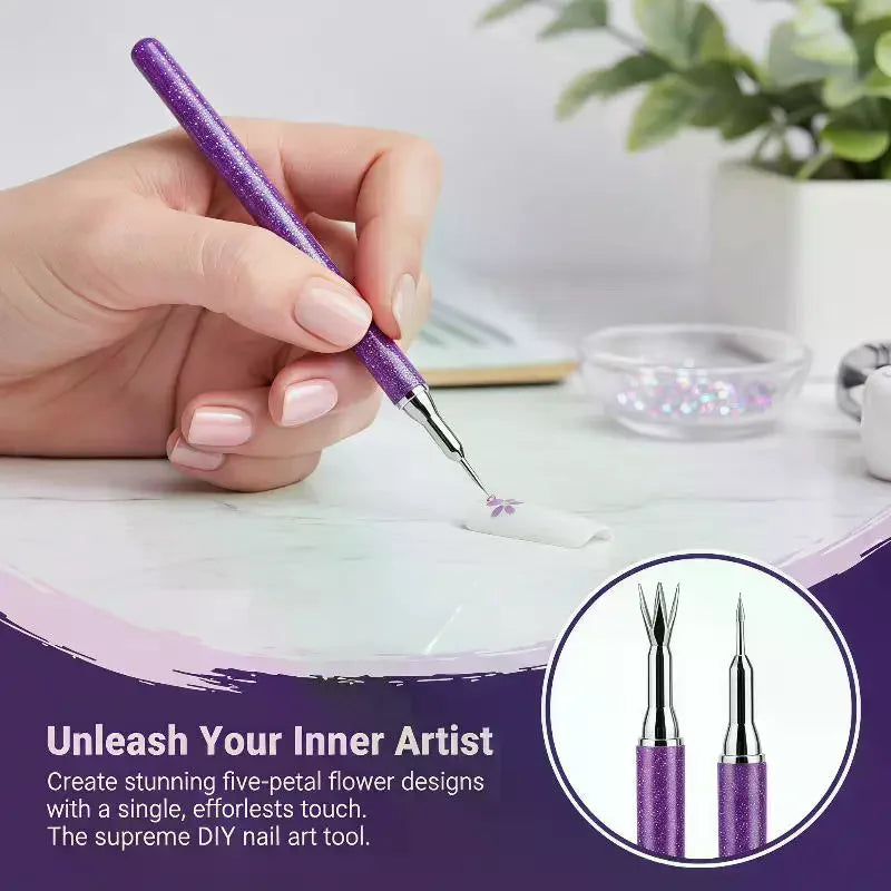 Double End Nail Dotting Pen Five Petal Flower Design Lightweight Qme