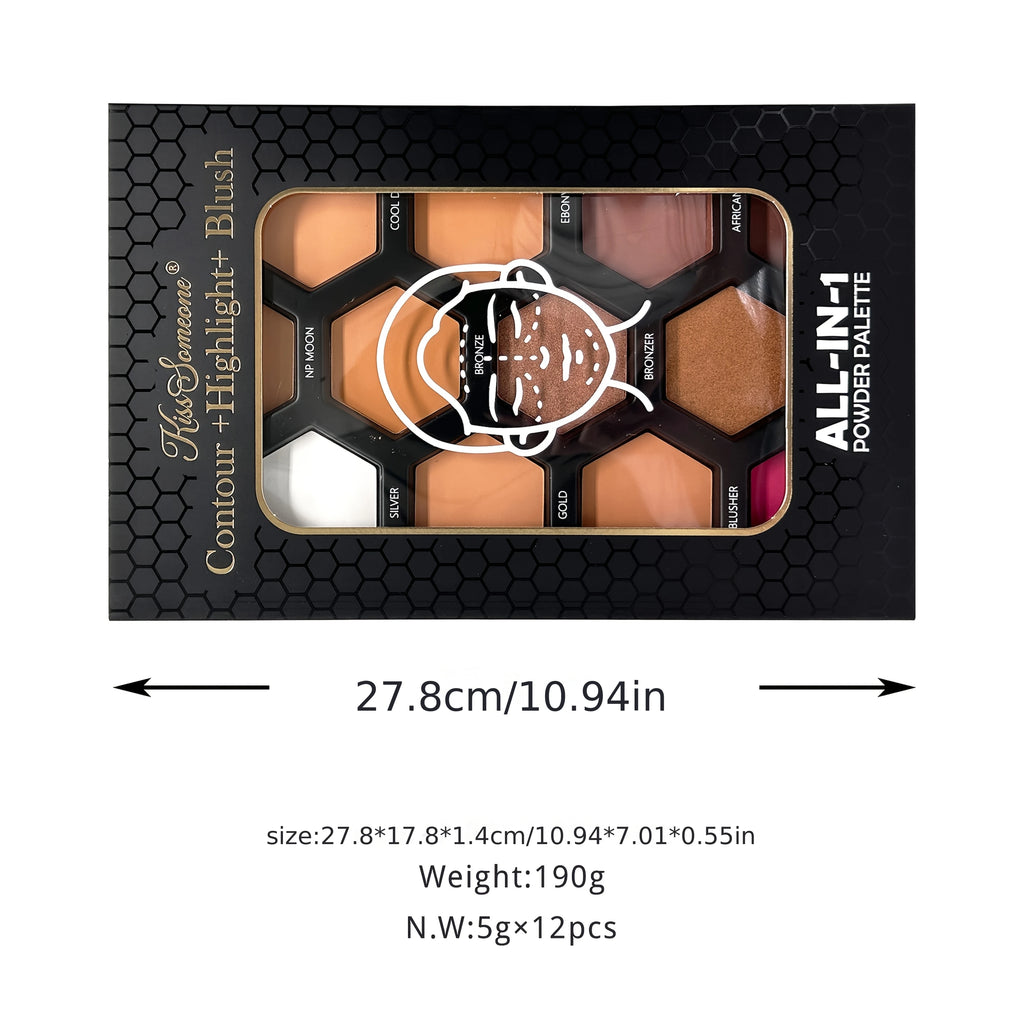 12-color contour palette, blush highlighter contour powder with rich colors suitable for Halloween use Qme