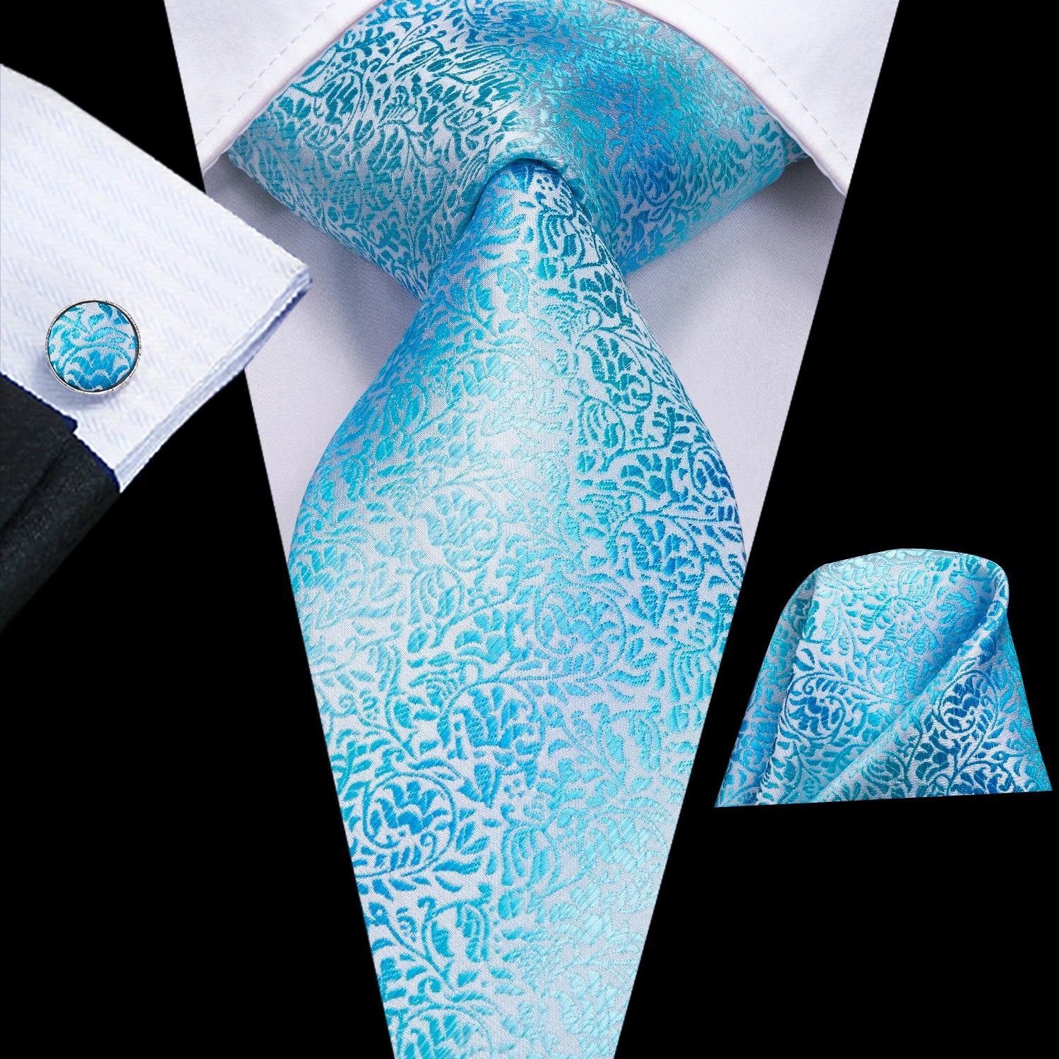 Hi-tie Light Blue Striped Business Mens Tie Jacquard Necktie Qme N-3163