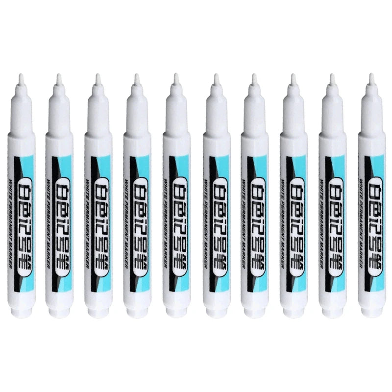 1/10/20Pcs White Permanent Paint Marker Pens 0.7/1.0/2.5mm Tip Waterproof for Glass Stone Metal Plastic Leather DIY Art Craft Qme 10Pcs-1.0 mm