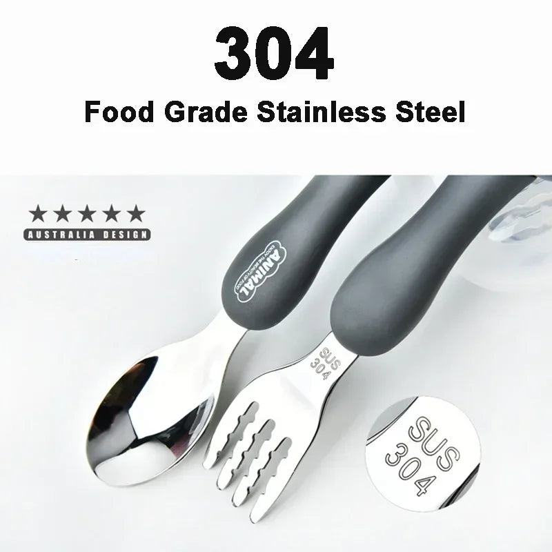 Cartoon Animal Kids Spoon and Fork Set Dessert Spoon for Children Fork Baby Tableware Gadgets Children's Cutlery Kids Favours Qme