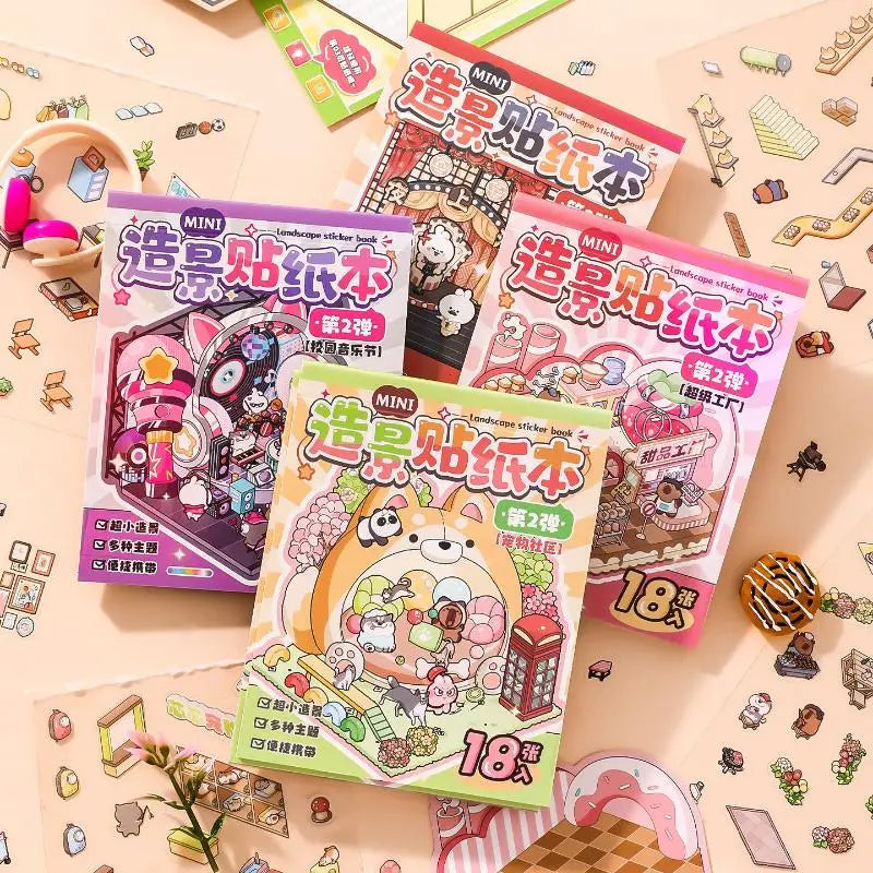 Mini Scenery Sticker Book DIY Handbook Material Miniature Scene Qme