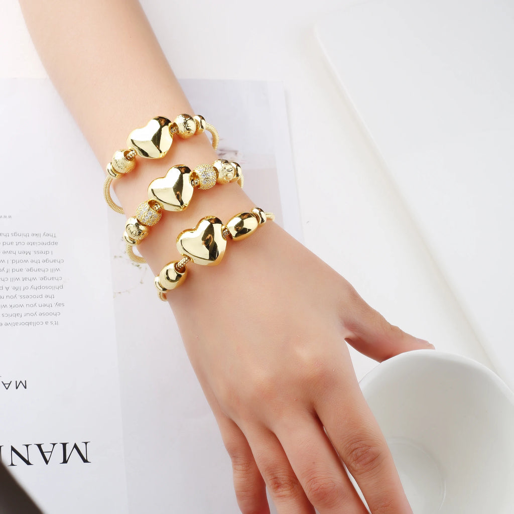 Sweet Romantic Glossy Heart Shape Snake Bone Chain Bracelet Adjustable For Women Wrist Jewelry Engagement Wedding Party Gifts Qme