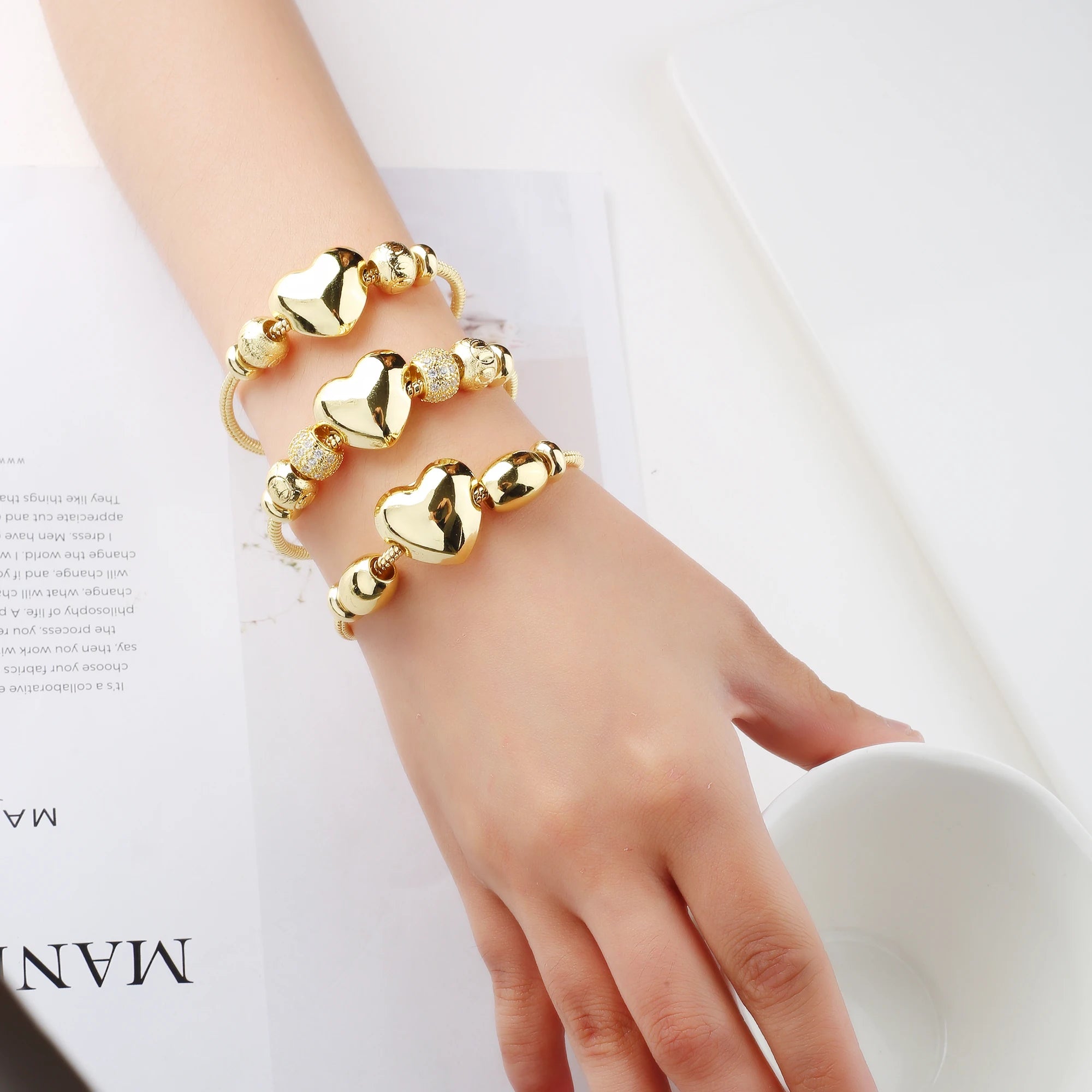Sweet Romantic Glossy Heart Shape Snake Bone Chain Bracelet Adjustable For Women Wrist Jewelry Engagement Wedding Party Gifts Qme
