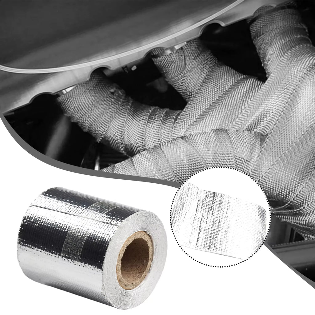 5m*5cm Silver Exhaust Pipe Insulation Tape - High Temperature Heat Resistant Bandage for Manifold Downpipe Adhesive Tape Qme