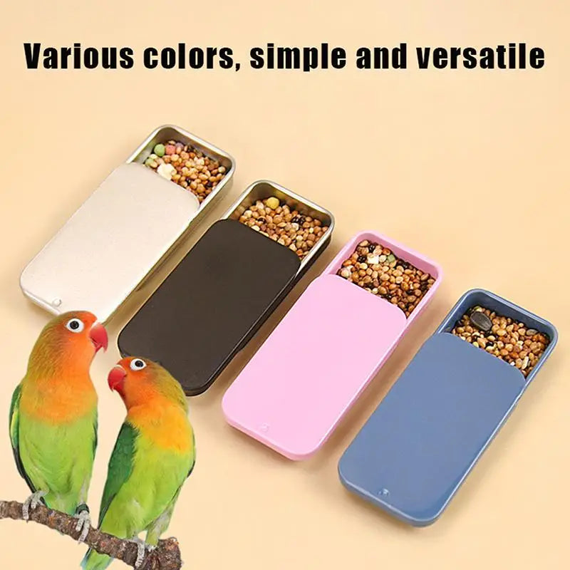 Mini Iron Can Bird Food Storage Box Portable Compact Parrot Feeder Qme
