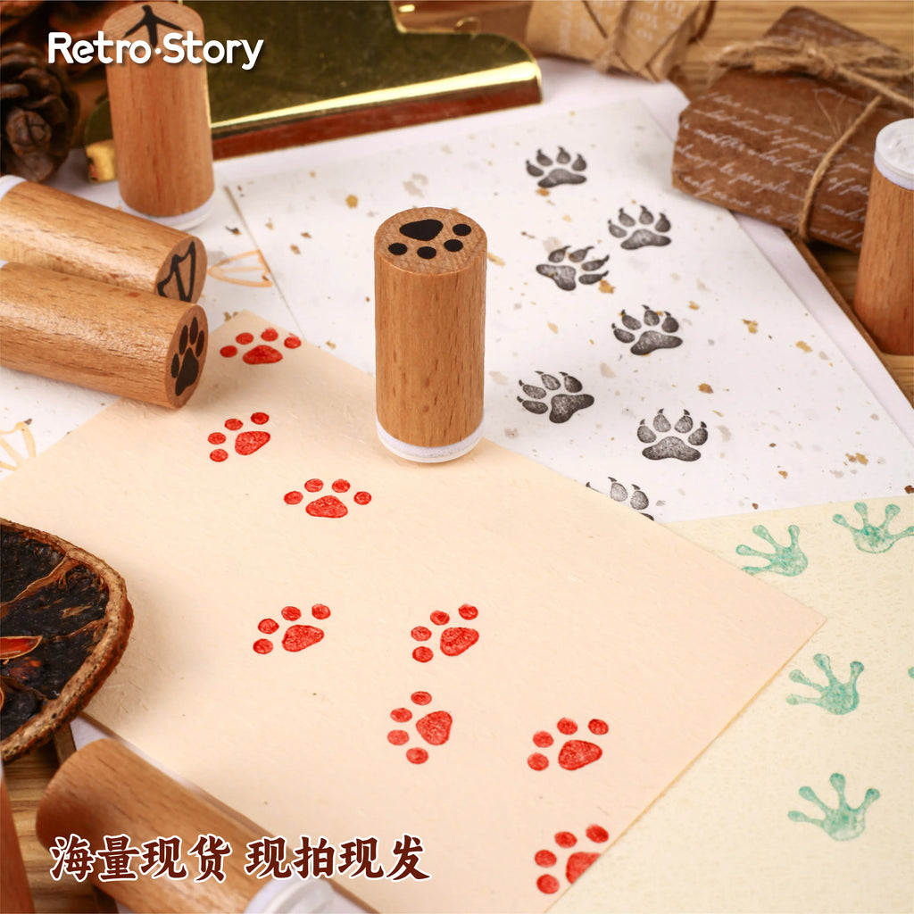 1 pc Vintage Pet Footprints Wooden Rubber Stamp Bottle Shape DIY Decor Scrapbooking Albums Wood Seal Daily Planner Stationery Qme