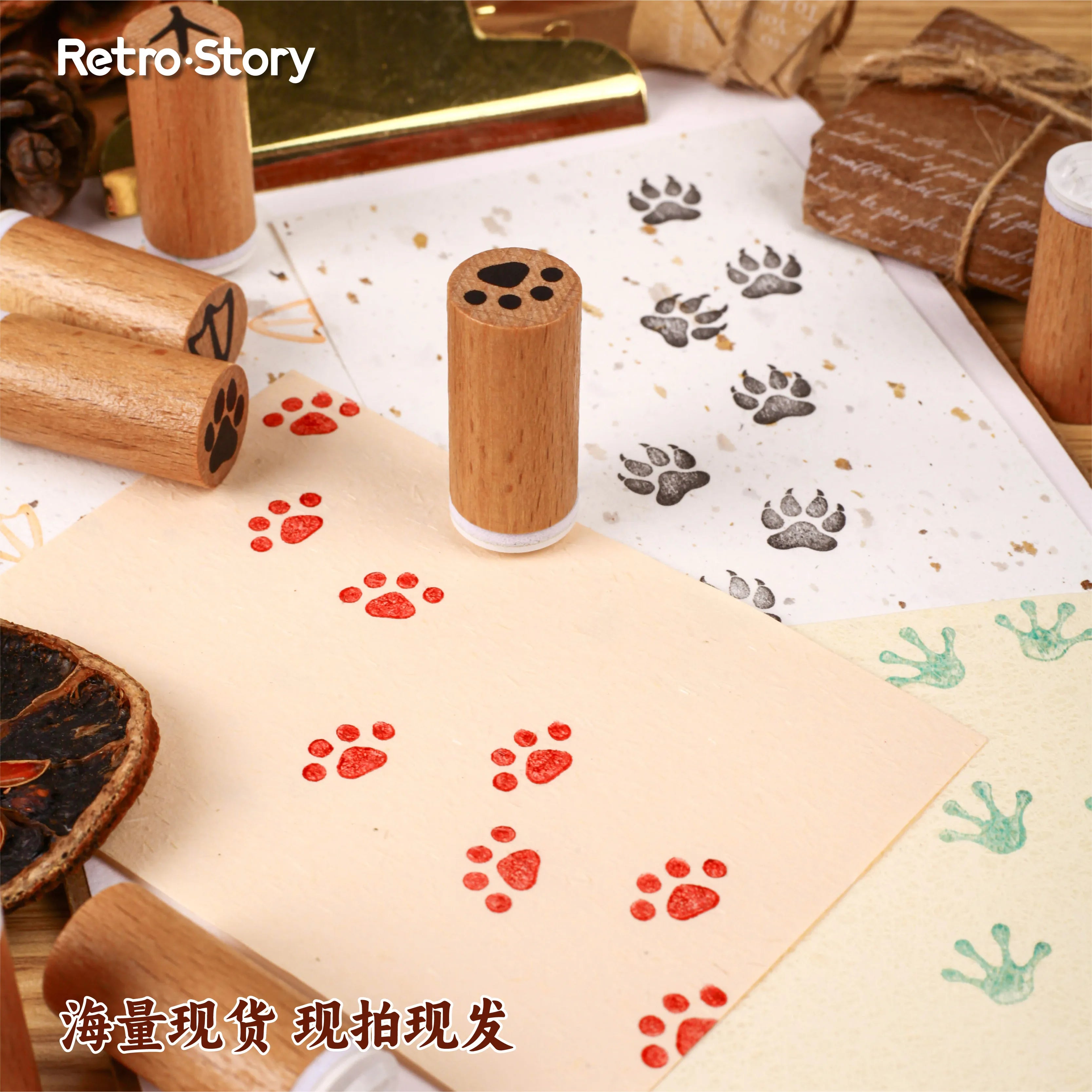 1 pc Vintage Pet Footprints Wooden Rubber Stamp Bottle Shape DIY Decor Scrapbooking Albums Wood Seal Daily Planner Stationery Qme