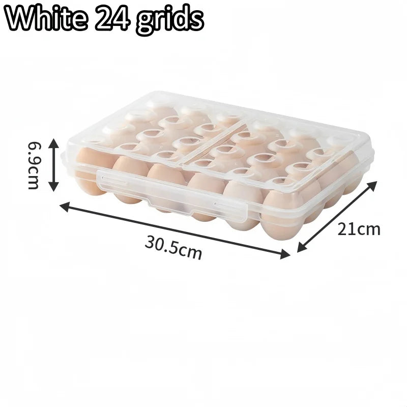 1pc Portable 6/15/24 Grid Egg Storage Box with Lid Durable Plastic Egg Storage Box Anti-collision Space-saving Egg Tray Qme White 24 grids