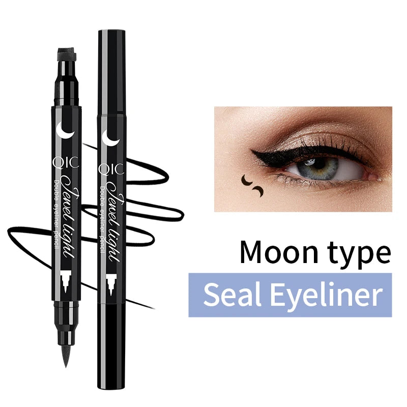 1pcs Liquid Eyeliner Pen Set Dual-Tip Stamps with Black Ink - Includes Heart, Moon, Star Shapes for Eye Makeup, Eyeliner Stamp Qme Q623-3