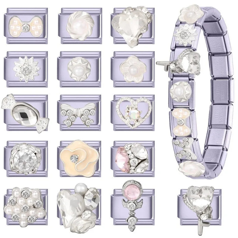 2026 Y2K Charm Beautiful Purple Sunset Zircon Italian Charm Links Fit 9mm Bracelet Stainless Steel DIY Jewelry Making Wholesale Qme