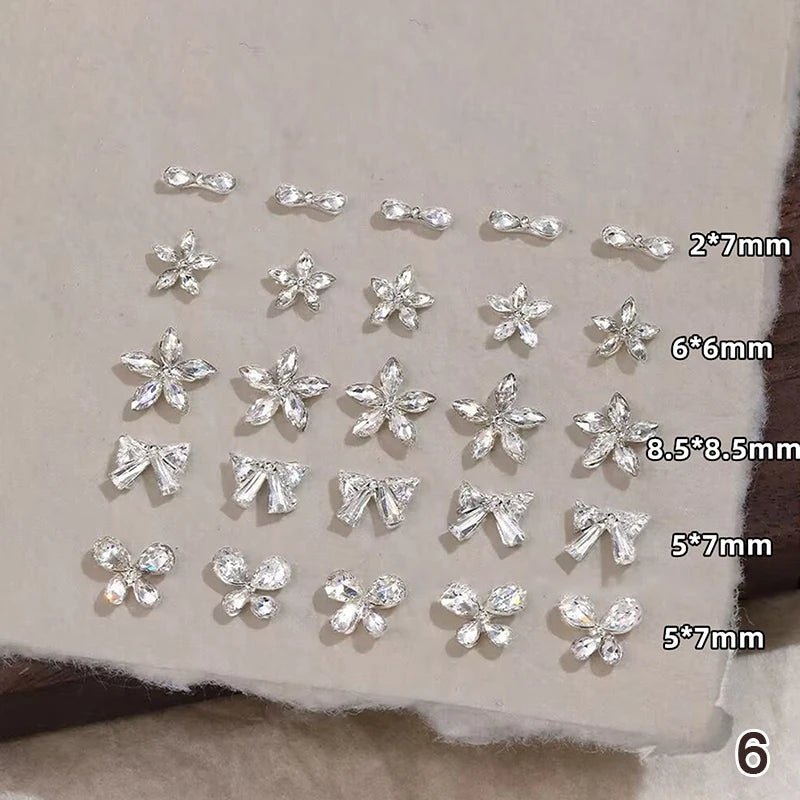 Shiny Zircon Nail Art Rhinestones Charms Bowknot Flower Nails Qme 6