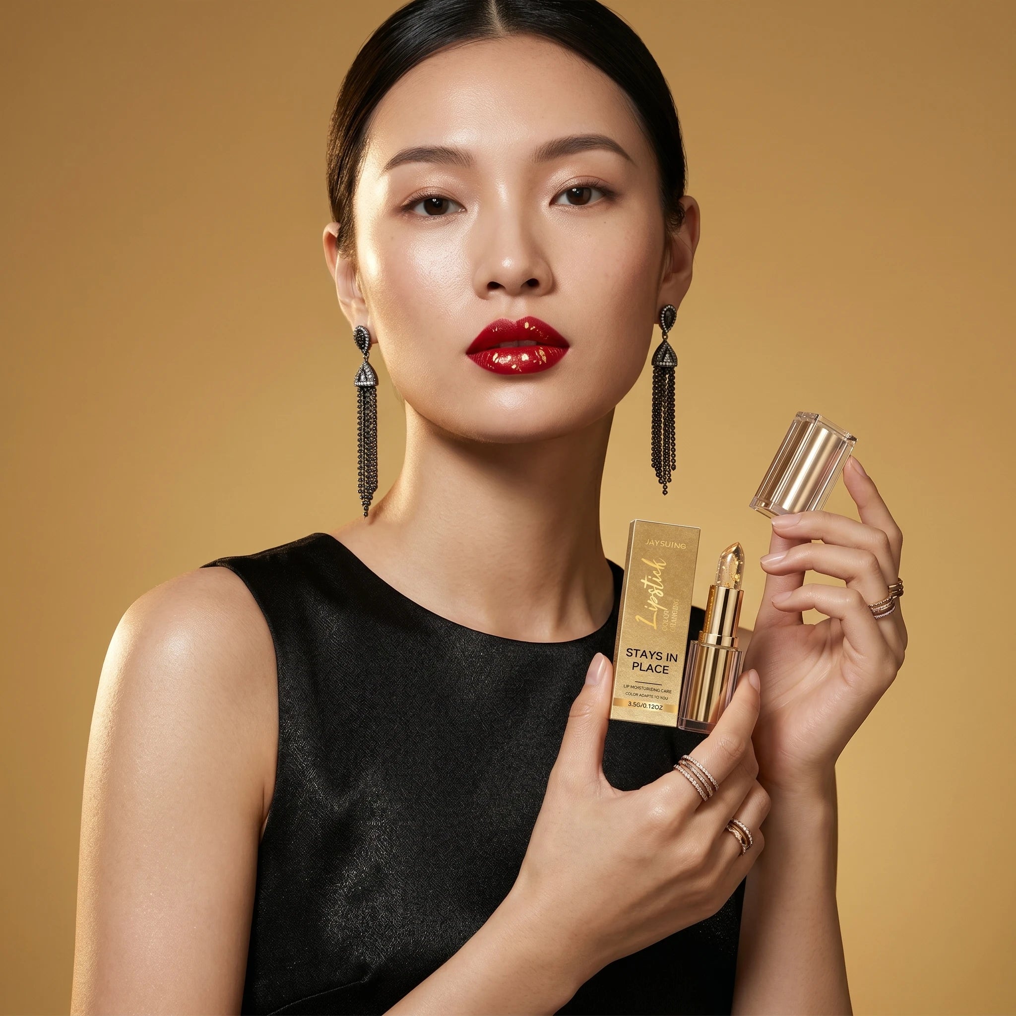 Jaysuing Color Changing Lipstick Lasting Fade-Resistant Non-greasy Moisturizing Lip Balm Gold Temperature Change Lip Makeup 3.5g Qme