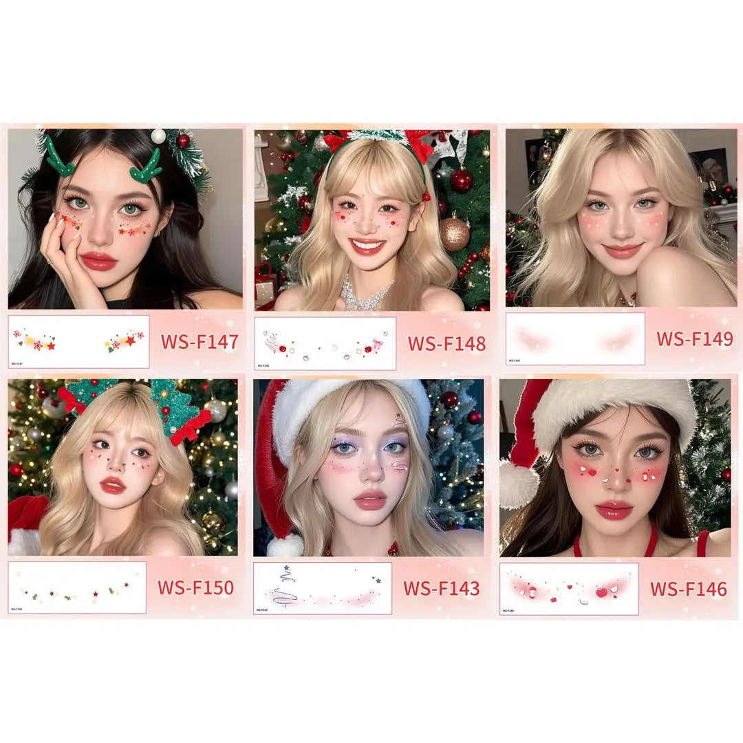 A New Stock Christmas Face Tattoo Stickers, Waterproof Sweatproof Creative Makeup Decals for Xmas Party Ball Event Cosplay Qme 6pcs WS-F143F150