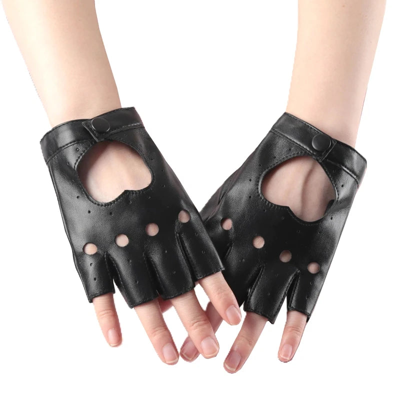 Unisex Punk Style Gloves Synthetic Leather Fingerless Gloves for Riding Driving Motorcycle Half Finger for Men Women Mittens Qme