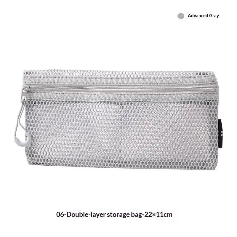 Breathable Mesh Zipper Storage Pouch Visible Large Capacity For Stationery Cosmetics Cables Travel Qme F