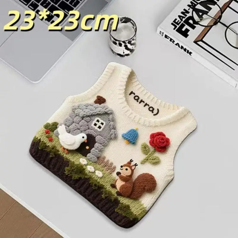 Desk Anti-slip Sweater Mouse Mat Simulated Printing Knitted Pad Cute