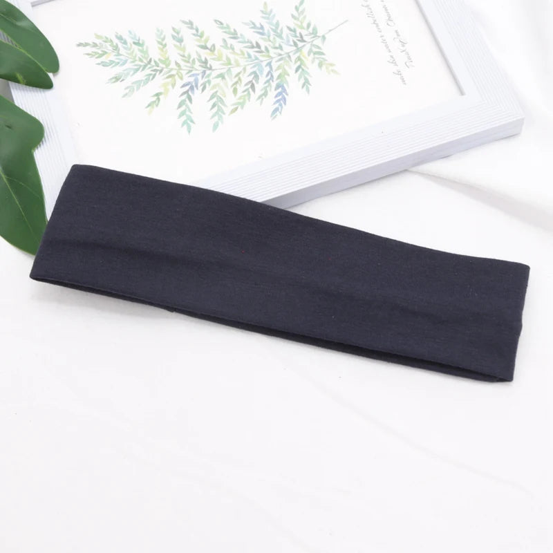 Cotton Solid Sports Headbands Gym Running Yoga Sweat Hair Bands Qme DEEP BLUE
