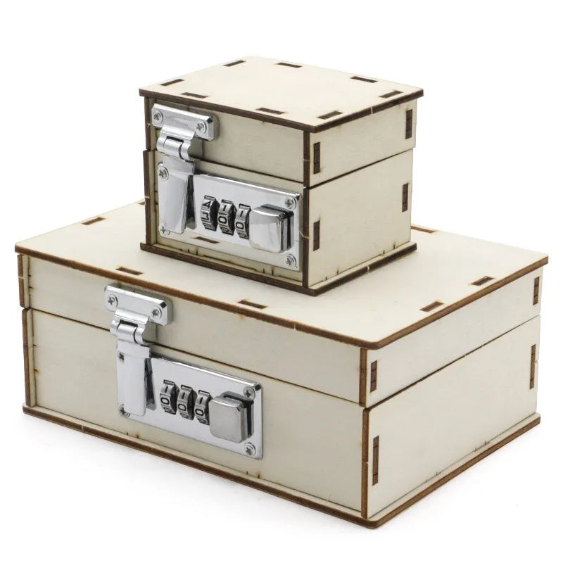 Treasure Box 3D Wooden Handmade Mechanical Password Box DIY Locked Engraved Password Box Birthday Gift Jigsaw Model Kit Qme