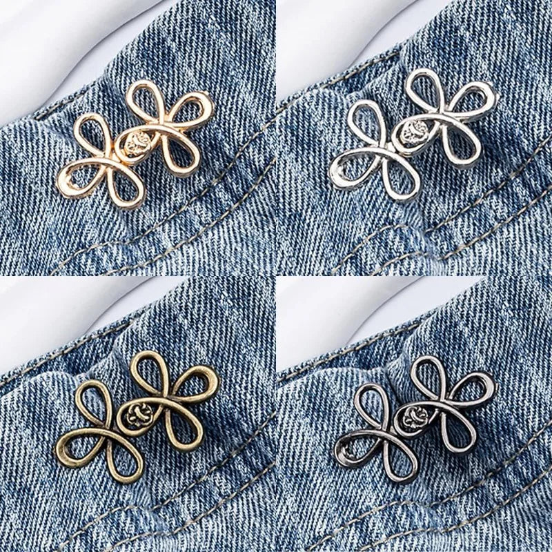 Clover Pant Waist Tightener,Waistband Tightener No Sew Buttons Pants Button Tightener, Detachable Metal Waist Buckle Pants Clips Qme