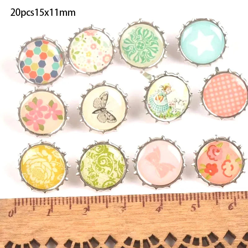 Mixed Pattern Round Metal brads scrapbooking embellishment For DIY Craft Accessories home Decoration 20pcs 15x10.9mm c2579 Qme