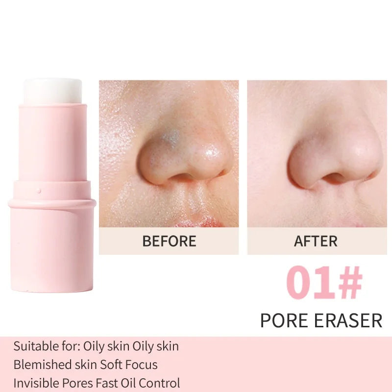 Hydrating Invisible Pore Base Makeup Stick, Moisturizing Oil-control Primer Makeup Cream, Lip balm,Brighten Modifying Skin Color Qme 01
