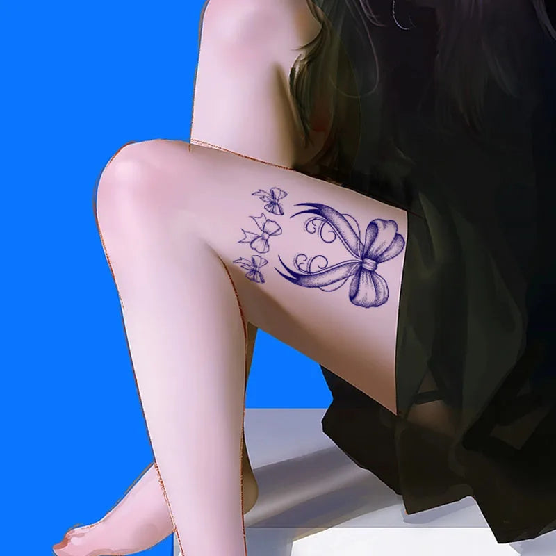 Sexy leg bow herbal juice temporary tattoo stickers for women's chest, waterproof and sweatproof, realistic temporary stickers Qme