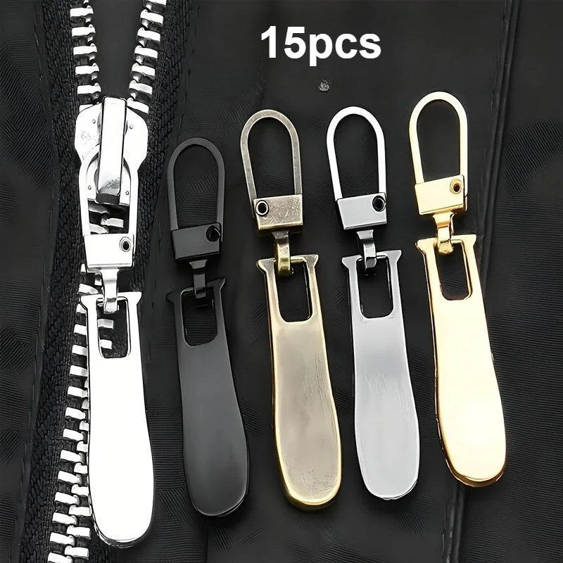 15pcs Wave Zipper Replacement Repair Head Handle Suitable for Luggage, Clothing, Jackets, Backpacks, Boots, Silvery/Golden Qme