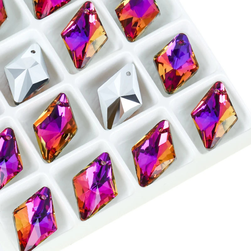 12Pcs Crystal 6320 Rhombus Pendant Glass Austria Loose Beads Charms Rhinestones for DIY Earring Necklace Jewelry Accessories Qme 001RF 12x19mm-12pcs