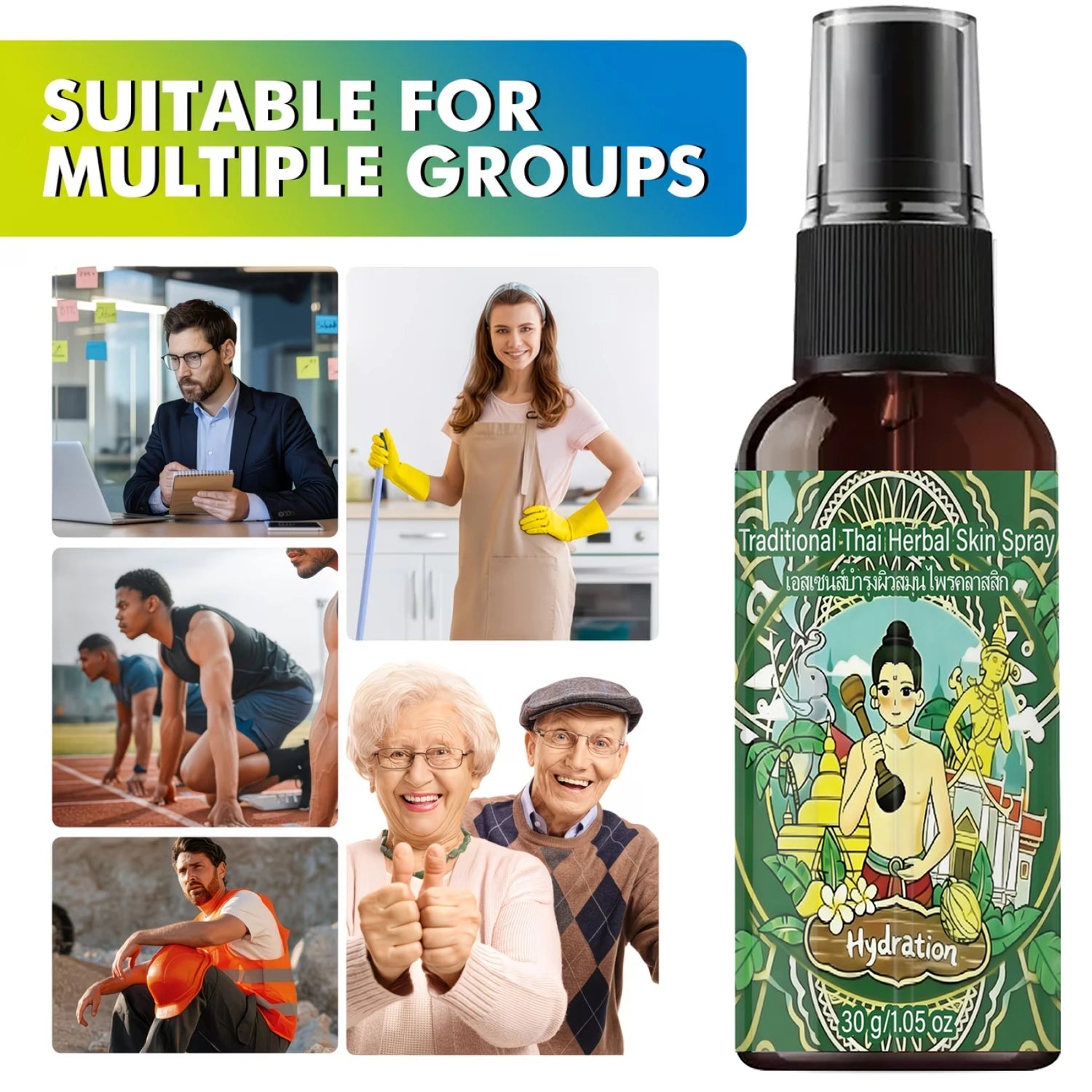Hydrating Body Spray with Niacinamide & Collagen, Traditional Thai Herbal Skin Mist Qme