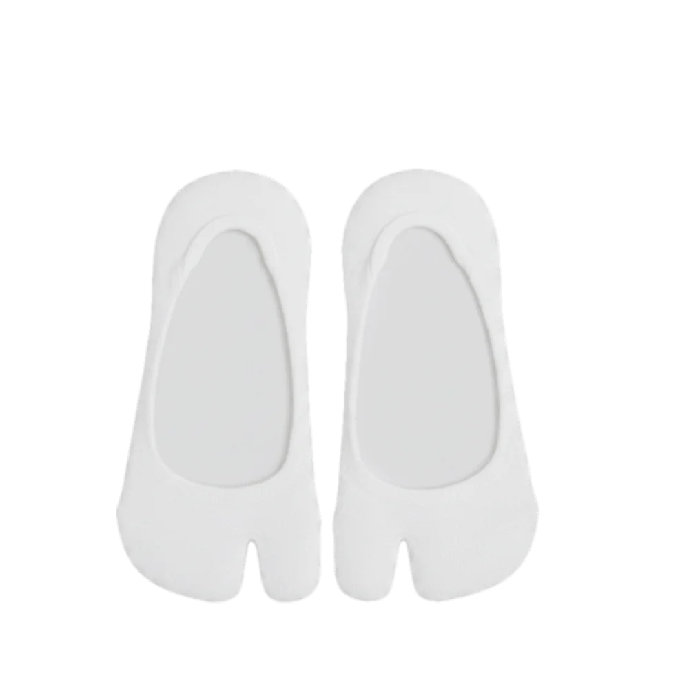 Simple Thin Two Finger Socks Low Cut Cotton Boat Solid Non-slip Qme White