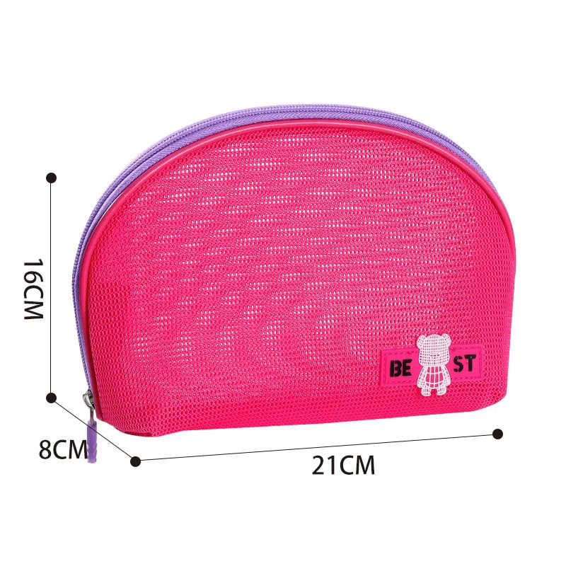 Hot Sale Portable Handheld Toiletries Bag Outdoor Travel Cosmetic Organizer Mesh Toiletry Organizer Trendy Beach Cosmetic Pouch Qme HalfRoundBagRoseRed