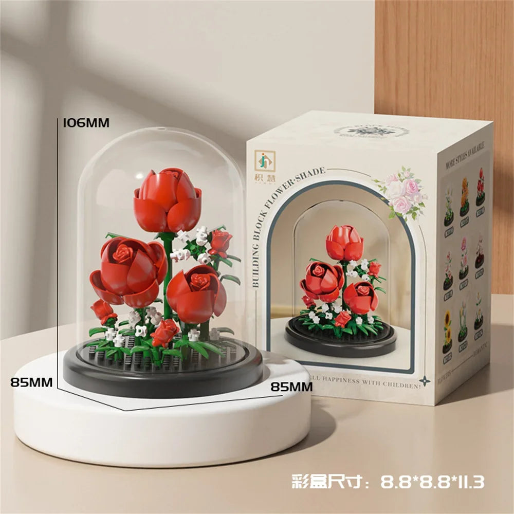 Eternal Flower Bouquet Bonsai Potted Plant Micro Building Blocks Model Home Decoration Puzzle Toys Kids Birthday Christmas Gifts Qme