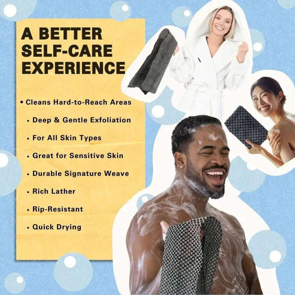 Back Scrubbing Towel Dual Sided Durable Exfoliating Body Towel Back Strap Unisex Detox Mud Back Scrub Extended Bathing Towel Qme
