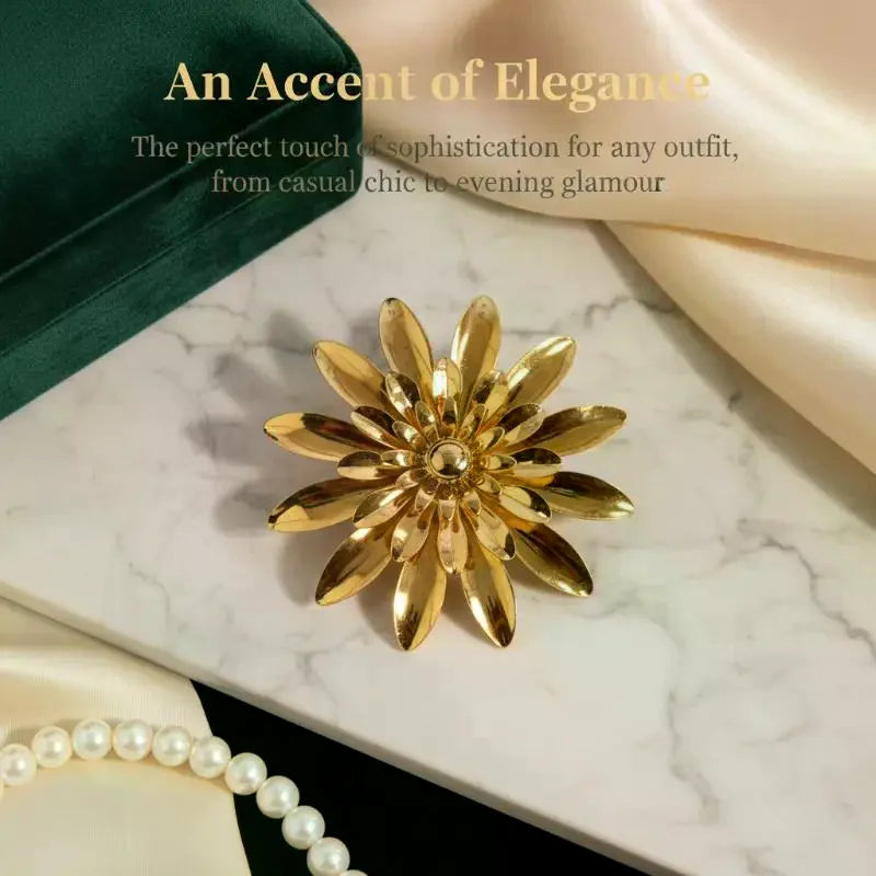 Vintage Gold Tone Brooch - Oversized High Heel Flower Lapel Pin for Women Suit Coat Jewelry Qme