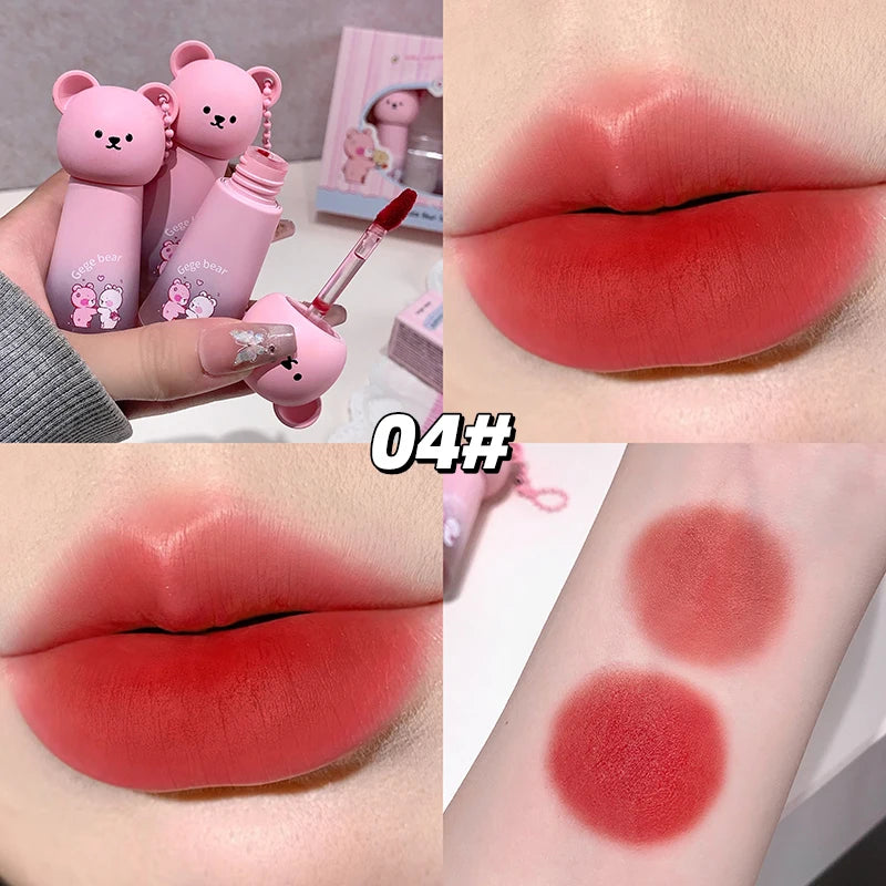 Gege Bear Cute Pendant Matte Lip Glaze Velvet Clay Long-lasting Qme GX1392-4