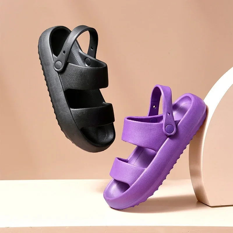 Summer Thick Platform Slippers Double Row Couple Flat Sandals Outside EVA Men Soft Beach Thick Sole Non-slip Indoor Shoes Qme