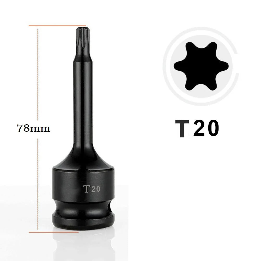 1PC 1/2inch Hex Torx Screwdriver Bits Drive Socket Adapter Heads T20 T40 T30 T100 Magnetic Wrench Hand Tools Accessories Qme T20