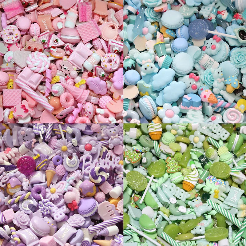 100Pcs Candy Material Kit Resin Flat Cabochons Embellishment Nail Art Phone Case DIY Hairpin Accessories Scrapbook Craft Decor Qme